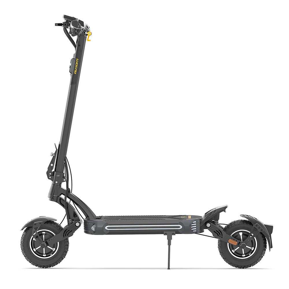 Ausom SR1 electric scooter with 52V 20.8Ah battery, dual 1000W brushless motors, 54-59 miles range, 41 mph max speed, and 10"x3" pneumatic tires