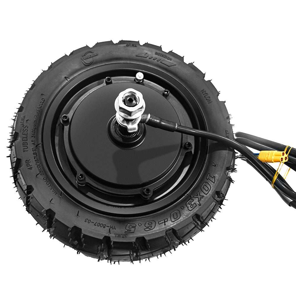 Ausom DT2 Pro Motor with attached tire and electrical wiring for e-bike or scooter conversion