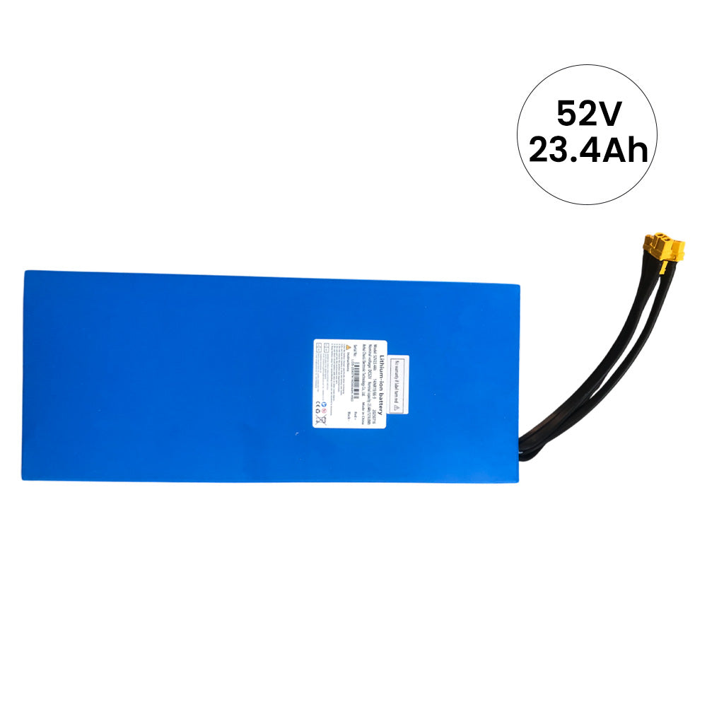 Ausom DT2 Pro Battery 52V 23.4Ah blue rectangular battery pack with connector cables