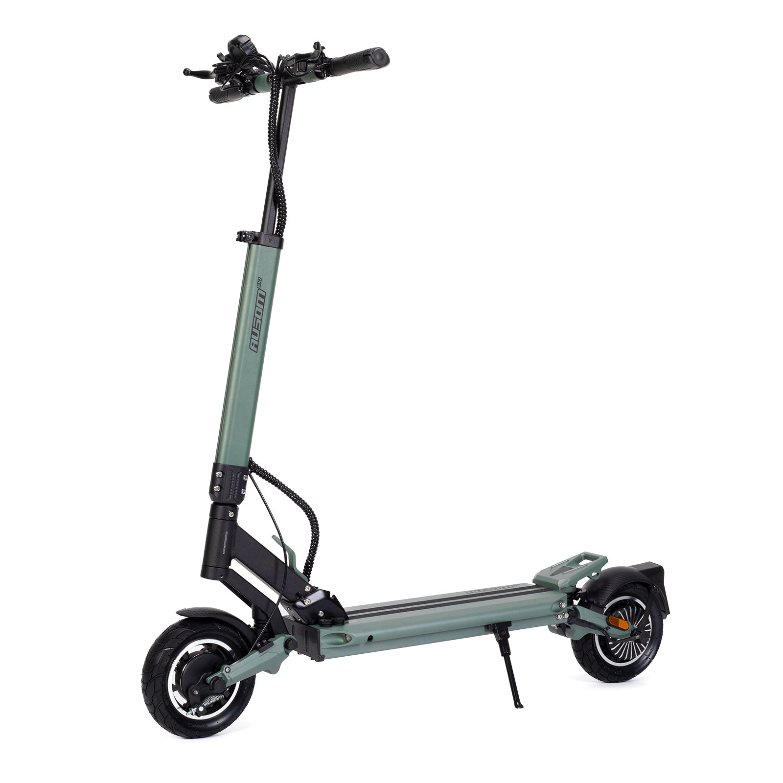 Ausom GX1 electric scooter with 48V 15.6Ah battery, 500W brushless motor, 65-80 km range, 25 km/h max speed, and 8.5-inch pneumatic rubber tires.