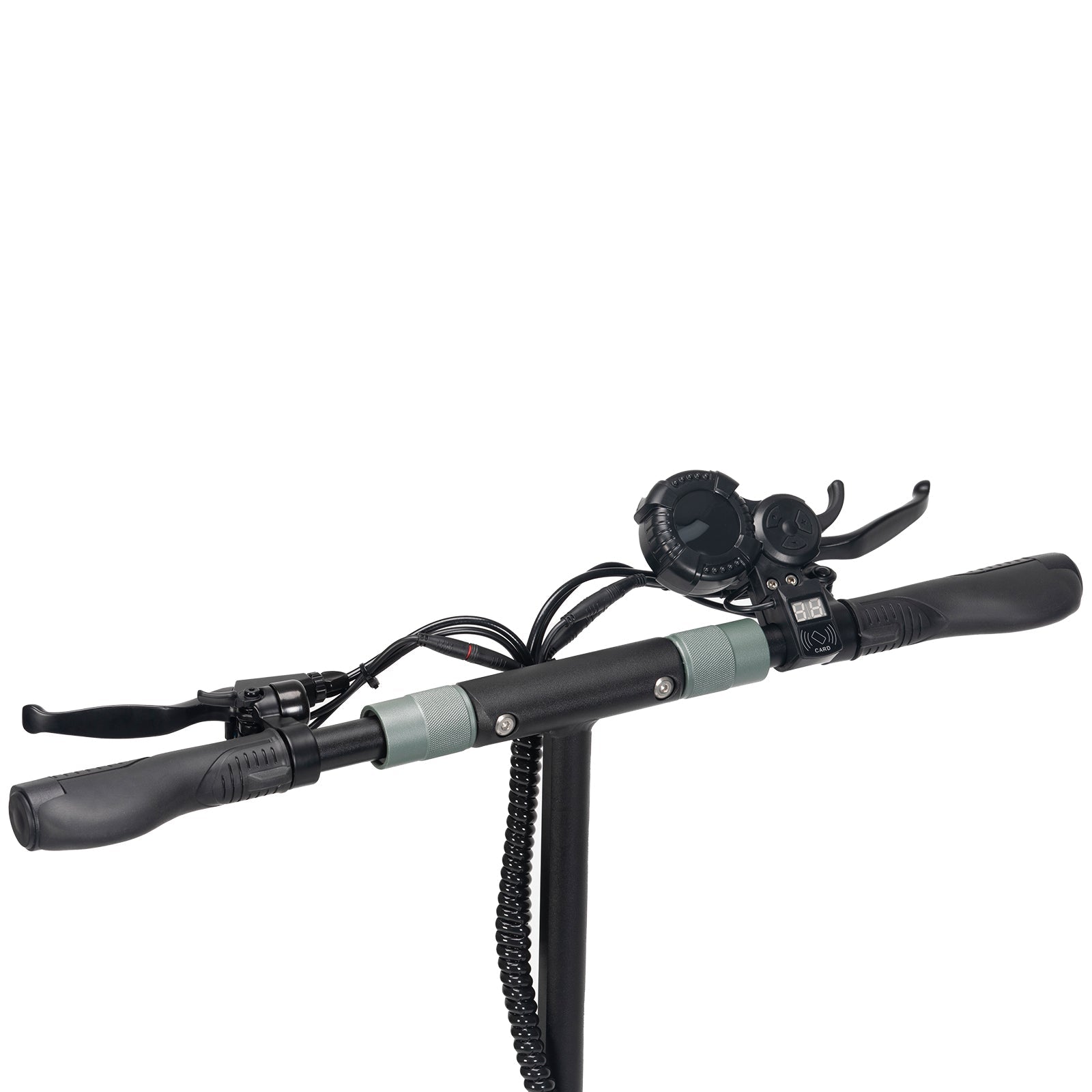 Handlebars of Ausom GX1 Electric Scooter with control panel and grips on white background