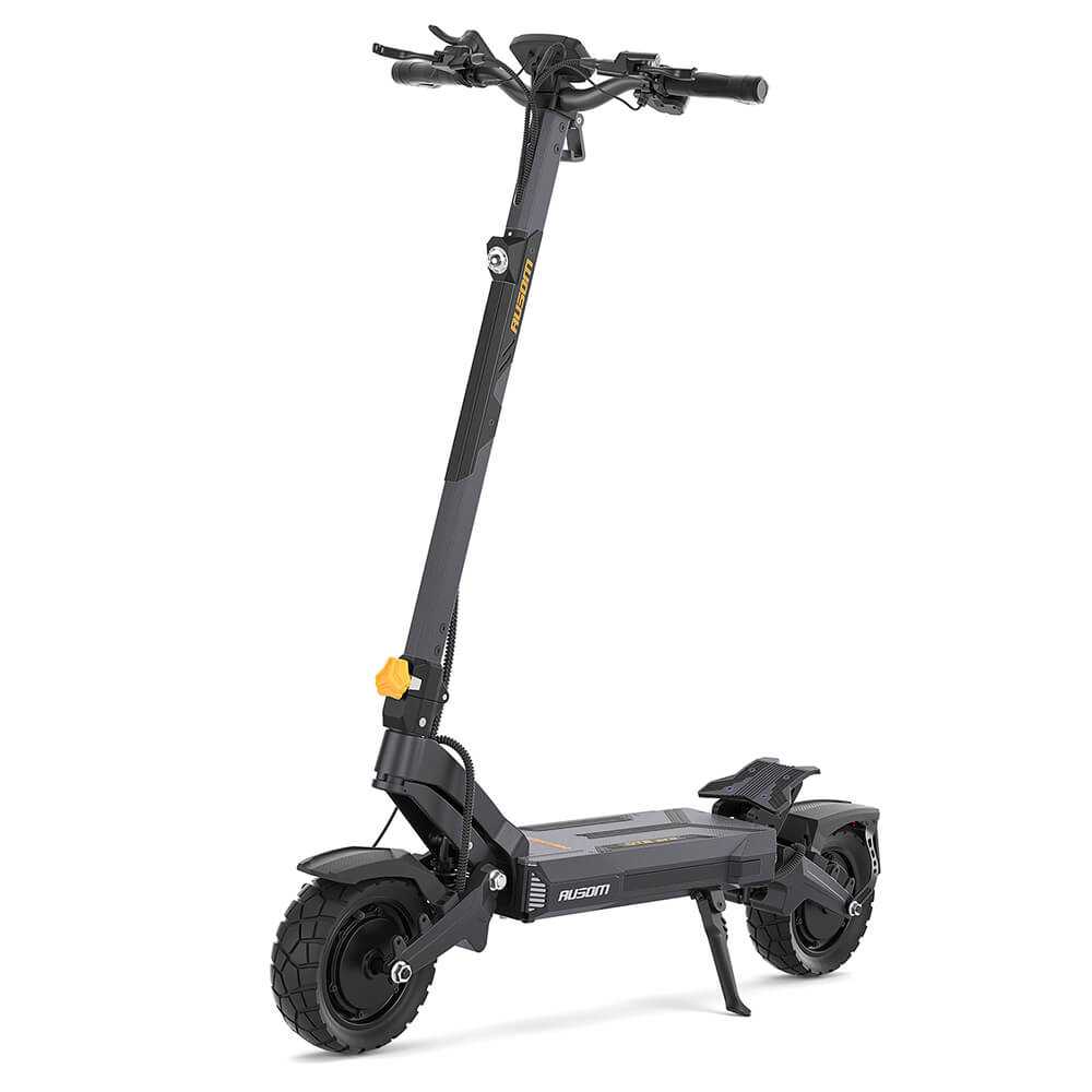 Ausom DT2 Pro electric scooter with 52V 23.4Ah battery, dual 1100W brushless motors, 71-mile range, 42 mph max speed, and 10"x3" tubeless rubber tires.