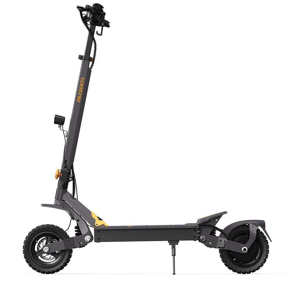 Ausom L1 electric scooter with 48V 15.6Ah battery, 800W brushless motor, 44 miles range, 28 mph speed, and 10"x2.75" tubeless rubber tires.